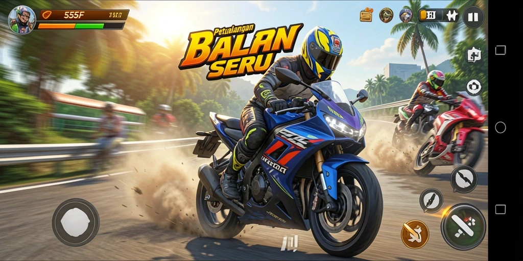 Tampilan gameplay balap motor seru di 555F.