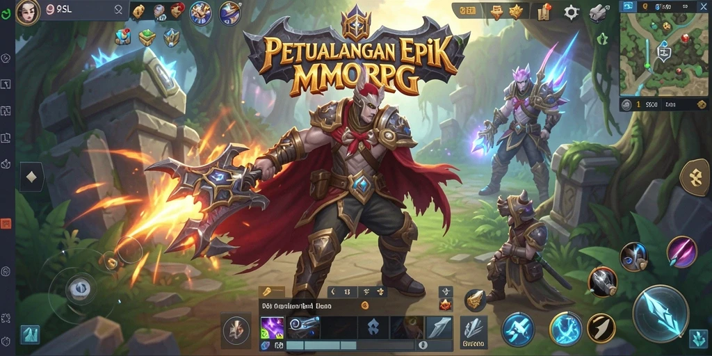 Screenshot gameplay 9SL yang menampilkan pertarungan epik dan eksplorasi dunia.