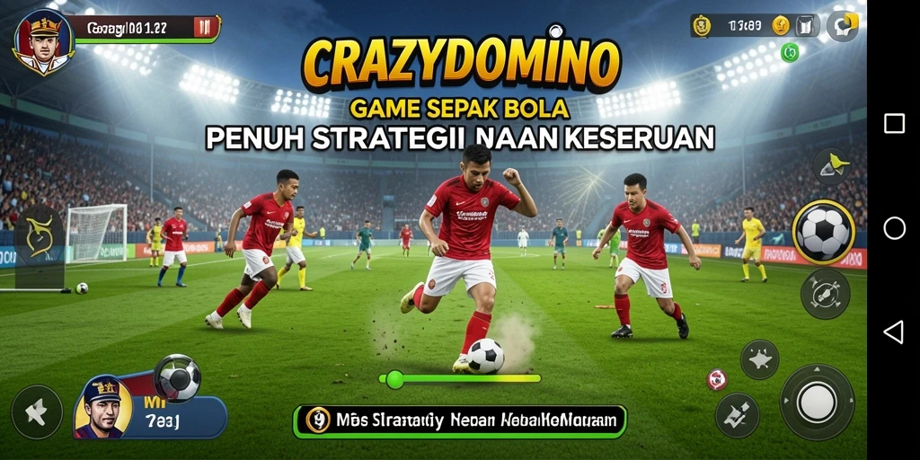 Tampilan gameplay menarik di <strong>CRAZYDOMINO</strong> yang menggambarkan suasana sepak bola.