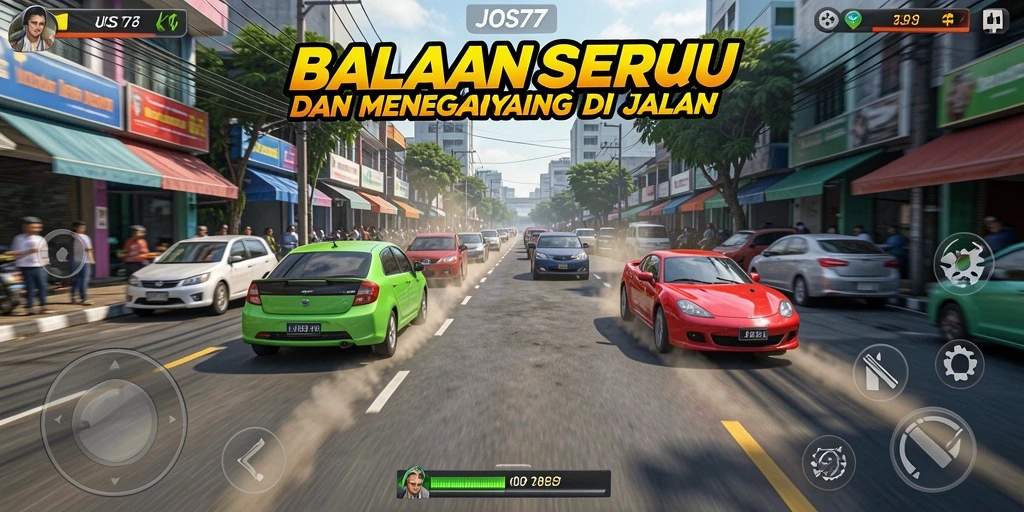 Gameplay balap menegangkan dengan mobil yang melaju kencang.