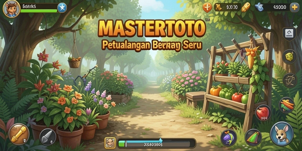 Screenshot gameplay MASTERTOTO menampilkan aktivitas seru di kebun.