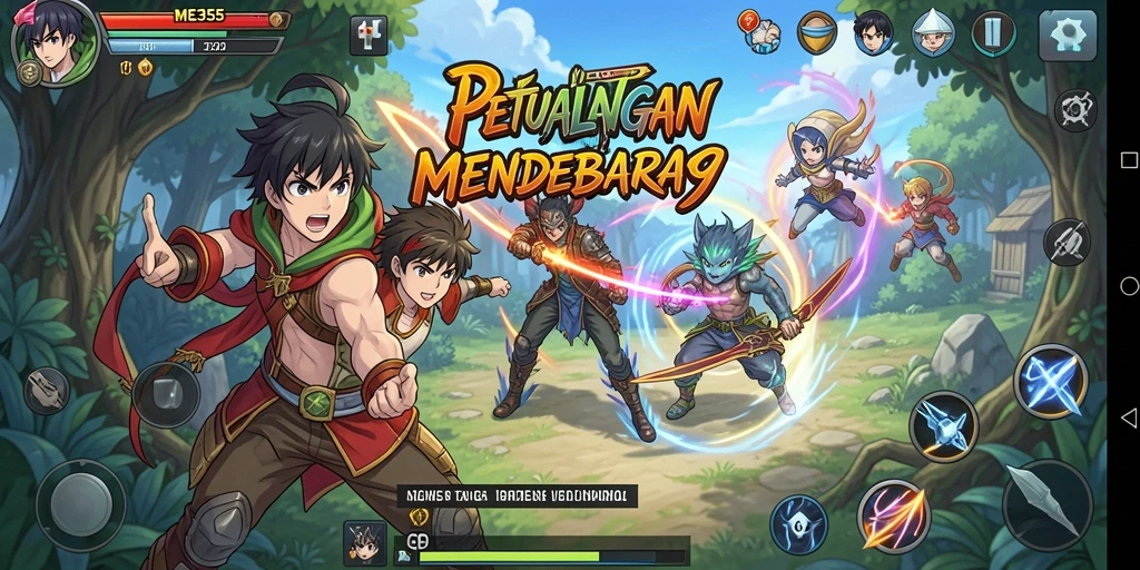 Tampilan screenshot gameplay ME355 yang menampilkan duel karakter Anime.