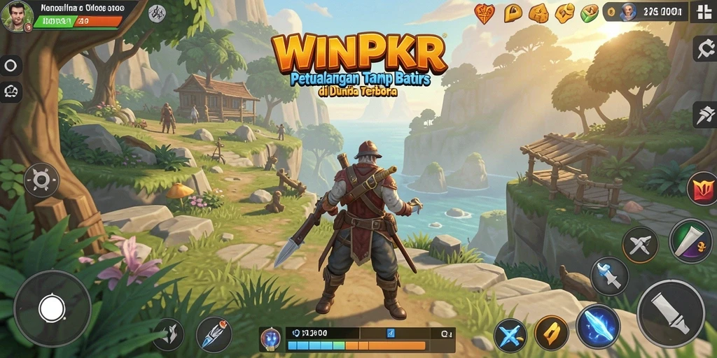 Screenshot gameplay <strong>WINPKR</strong> yang menampilkan petualangan di dunia terbuka.